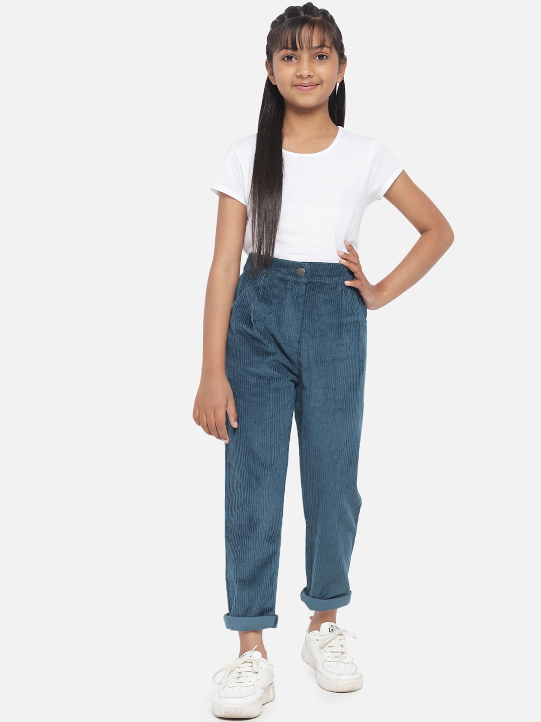 

luyk Girls Teal Relaxed Straight Leg High-Rise Corduroy Trousers