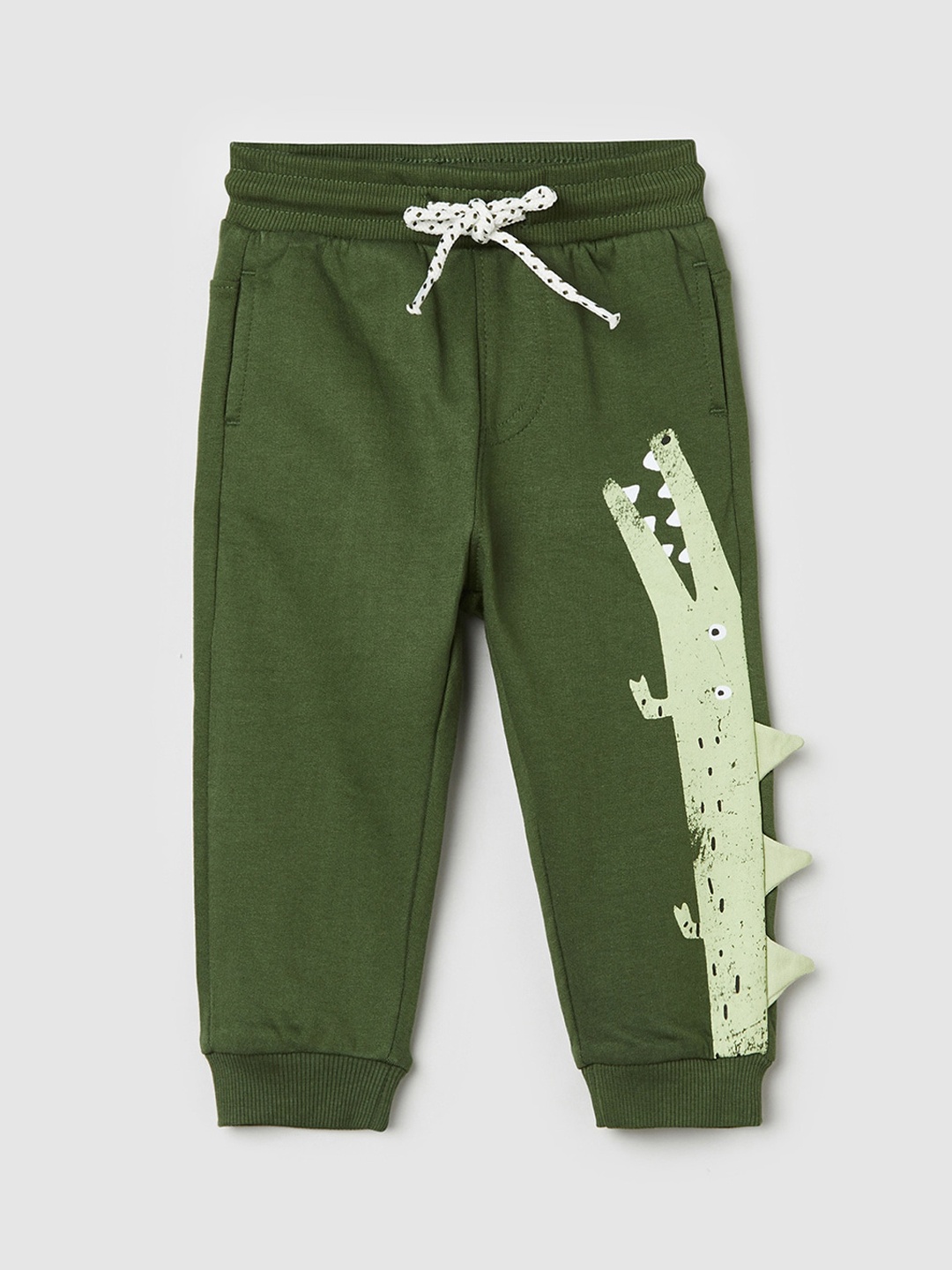 

max Boys Green Graphic Printed Pure Cotton Joggers