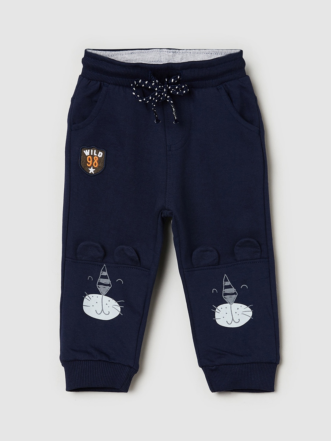 

max Boys Navy Blue Printed Pure Cotton Joggers