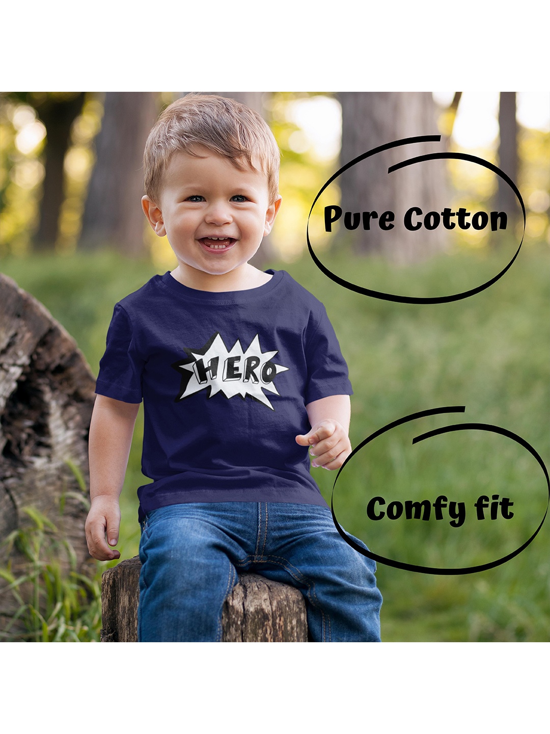 

MA Baby Kids Navy Blue Printed Pure Cotton Bio Finish T-shirt