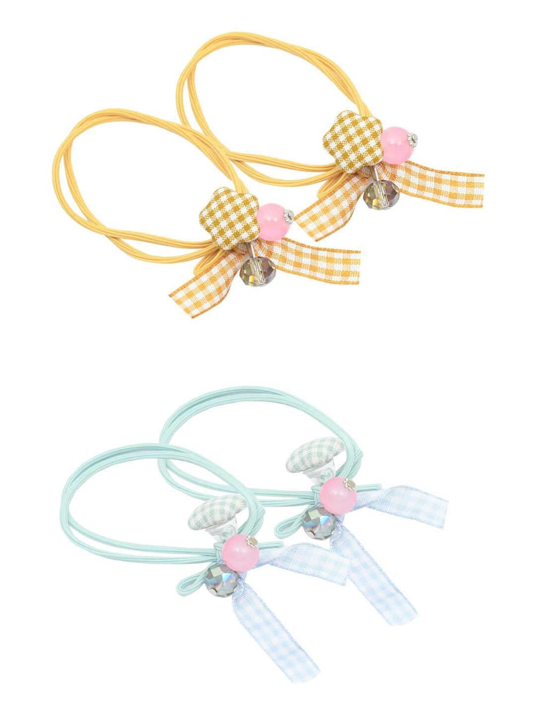 

FUNKRAFTS Girls Yellow & Blue Set of 4 Lace Hair Ties