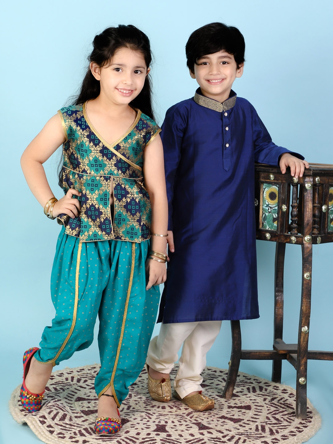 

KID1 Girls Green Floral Embroidered Angrakha Kurti with Dhoti Pants
