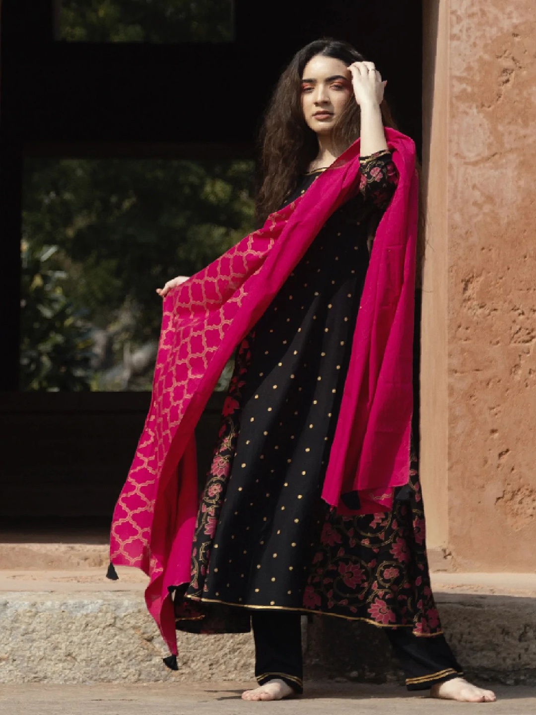

Rustorange Women Black Printed Kurta with Palazzos & With Dupatta