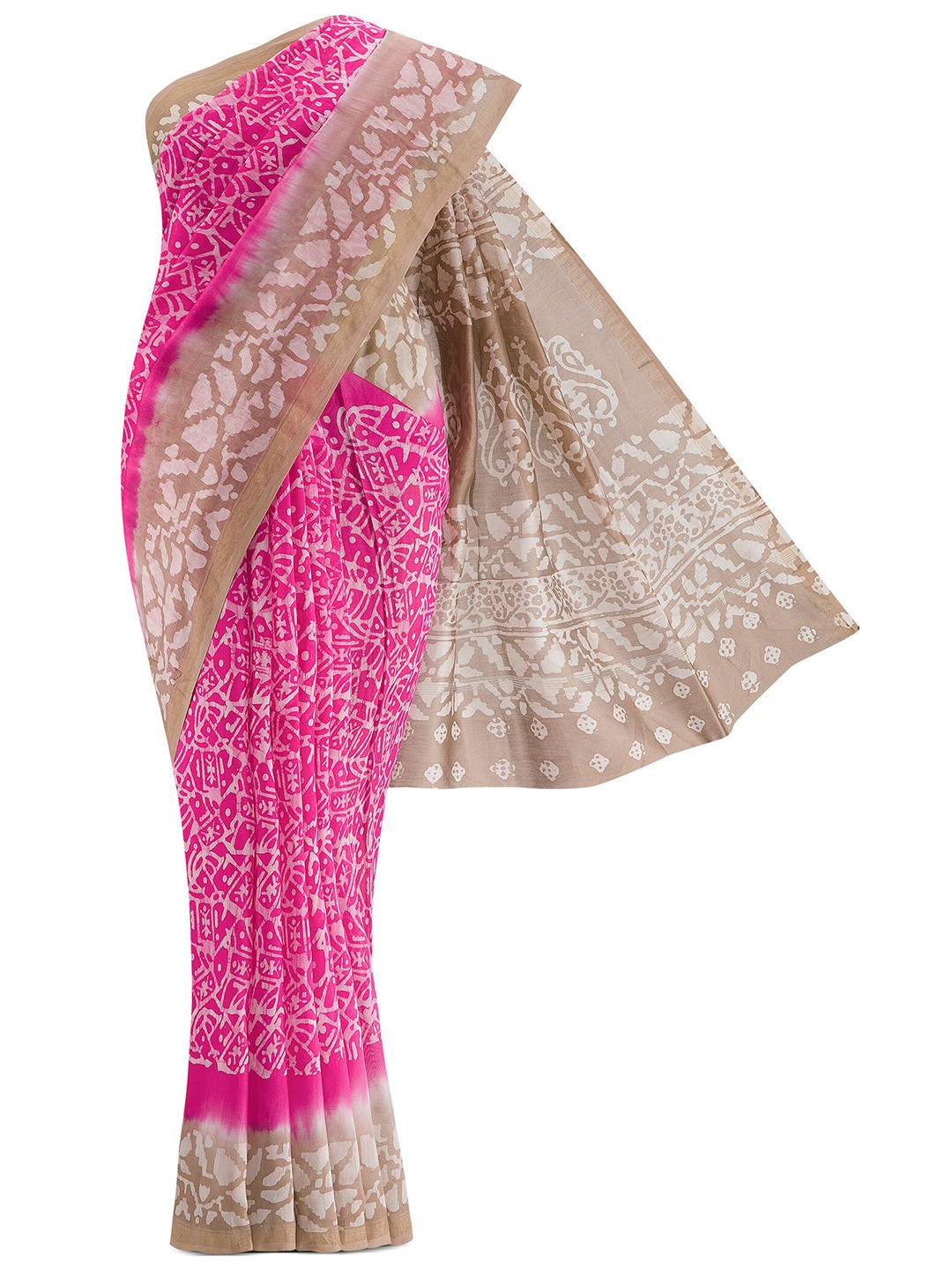

Nalli Next Pink & Gold-Toned Batik Zari Silk Cotton Saree