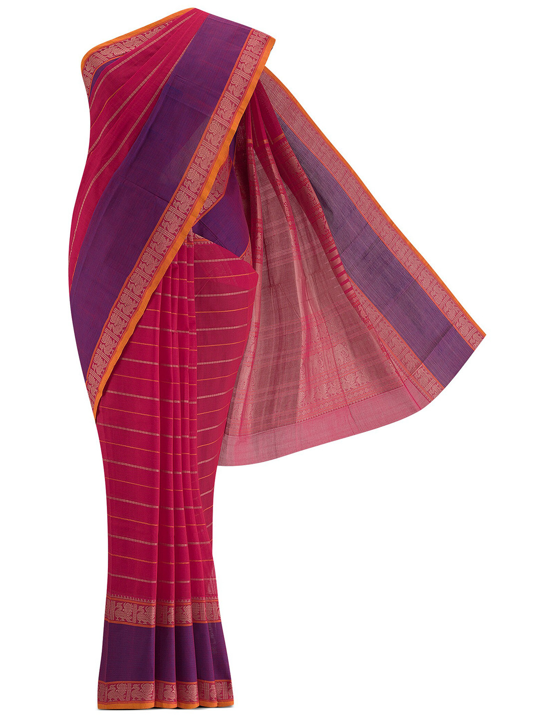 

Nalli Next Pink & Blue Striped Pure Cotton Saree