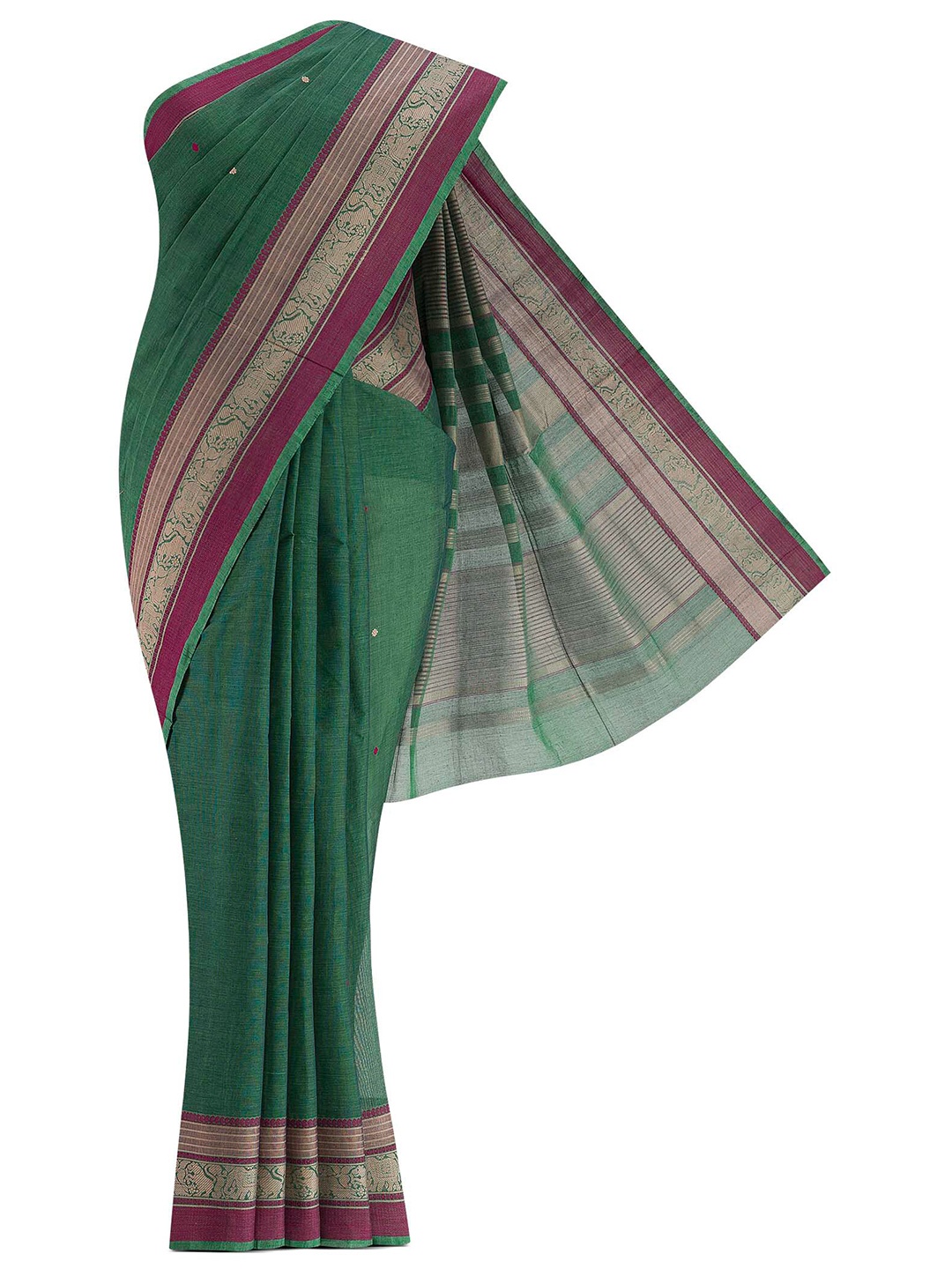 

Nalli Next Green & Gold-Toned Woven Design Pure Cotton Saree