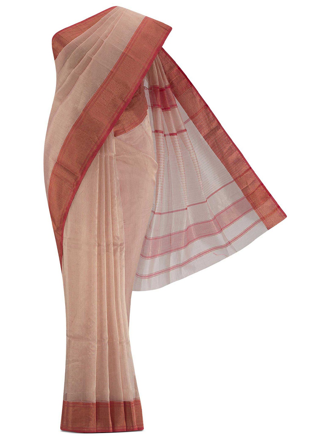 

Nalli Next Cream-Coloured & Red Woven Design Zari Silk Cotton Saree