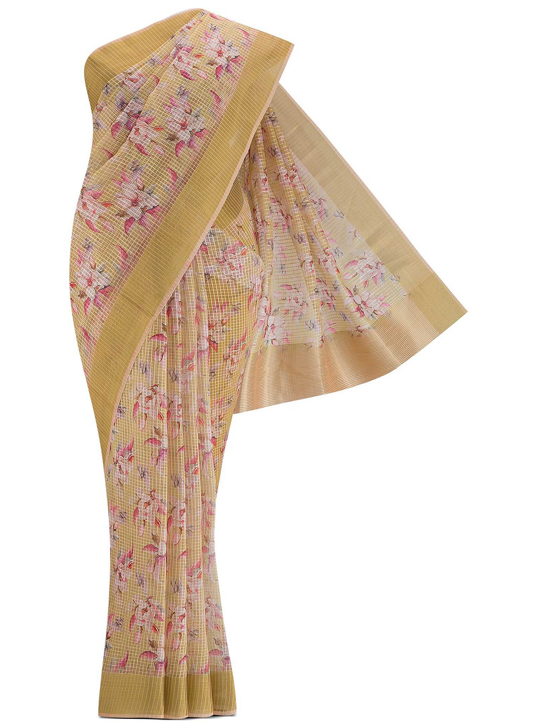 

Nalli Next Yellow & Pink Floral Zari Organza Saree