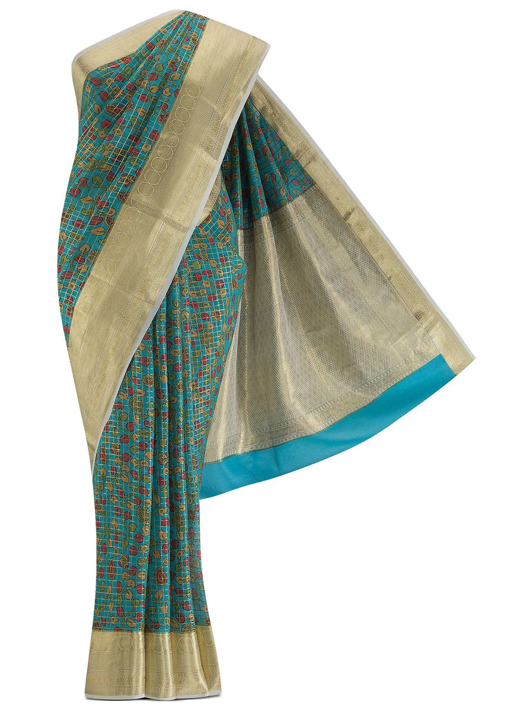 

Nalli Silk Sarees Blue & Gold-Toned Woven Design Zari Pure Cotton Saree