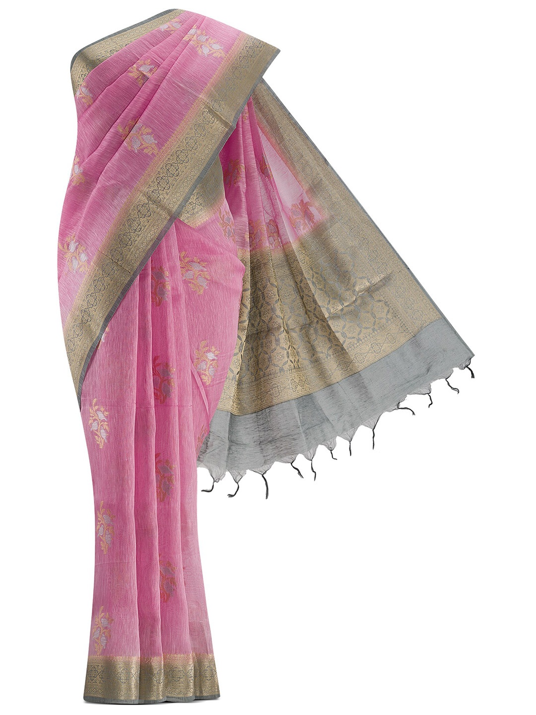 

Nalli Next Pink & Grey Woven Design Zari Linen Blend Saree