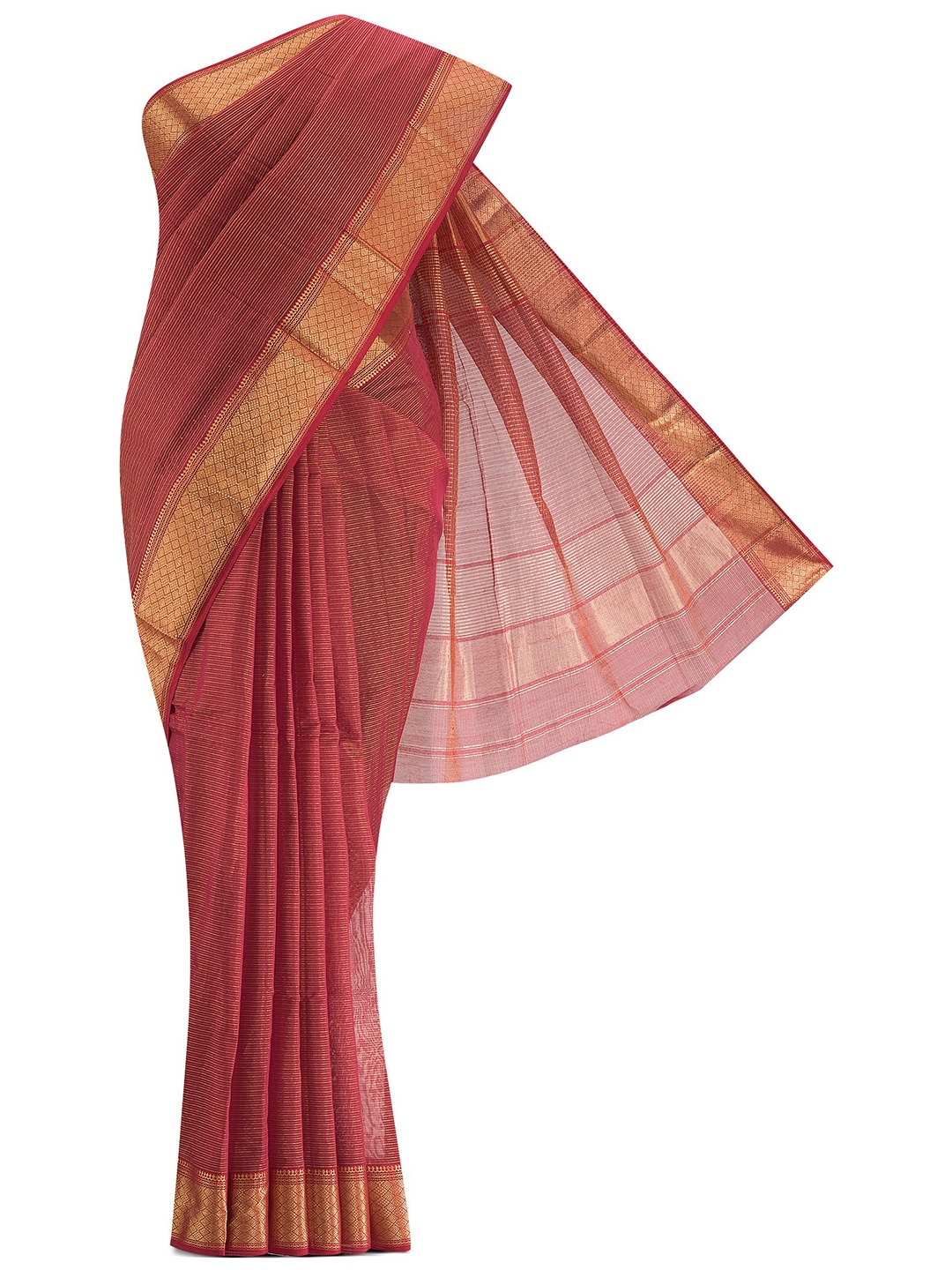 

Nalli Next Red & Gold-Toned Woven Design Zari Silk Cotton Saree