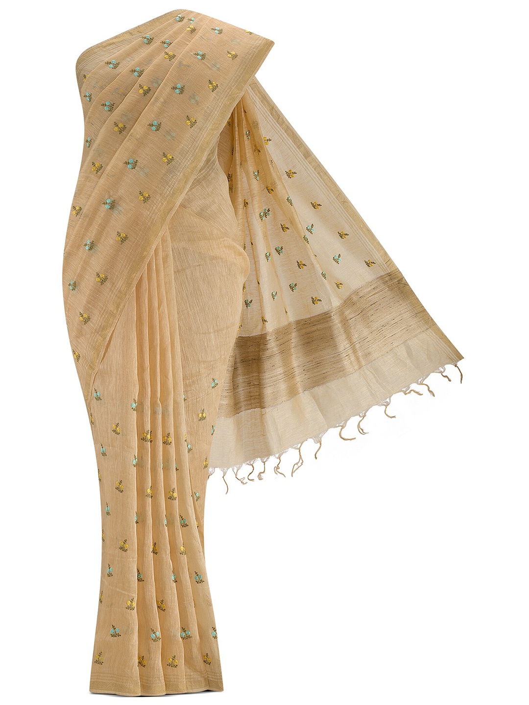 

Nalli Next Tan & Green Linen Blend Saree