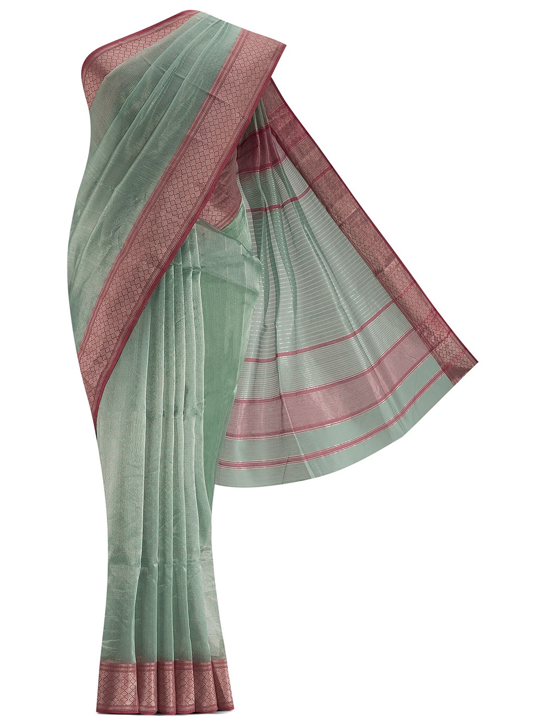 

Nalli Next Green & Rust Embellished Zari Silk Cotton Saree