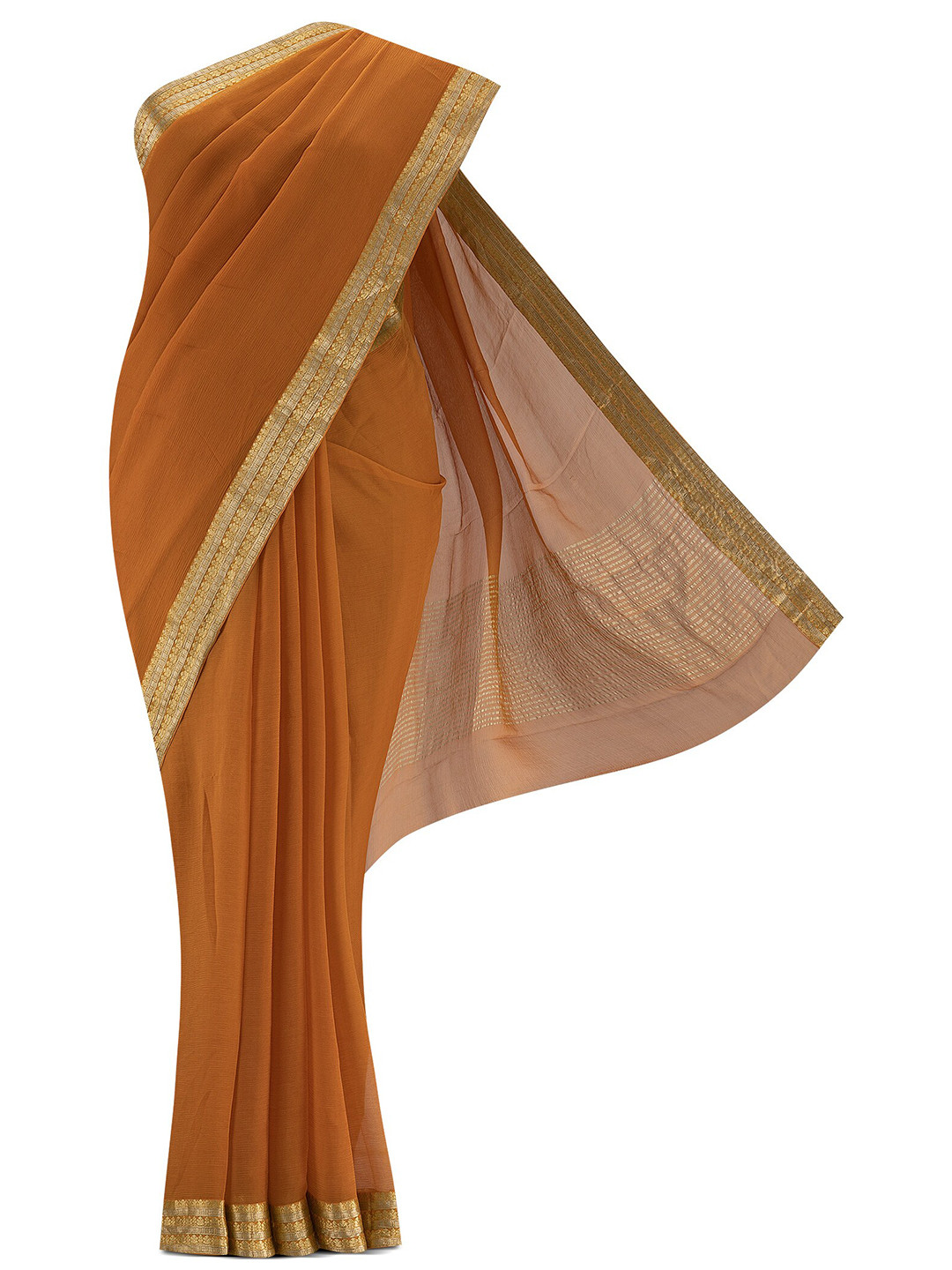 

Nalli Next Orange & Gold-Toned Zari Saree