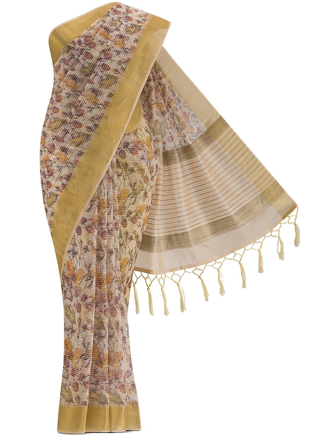 

Nalli Next Cream-Coloured & Brown Floral Zari Organza Saree