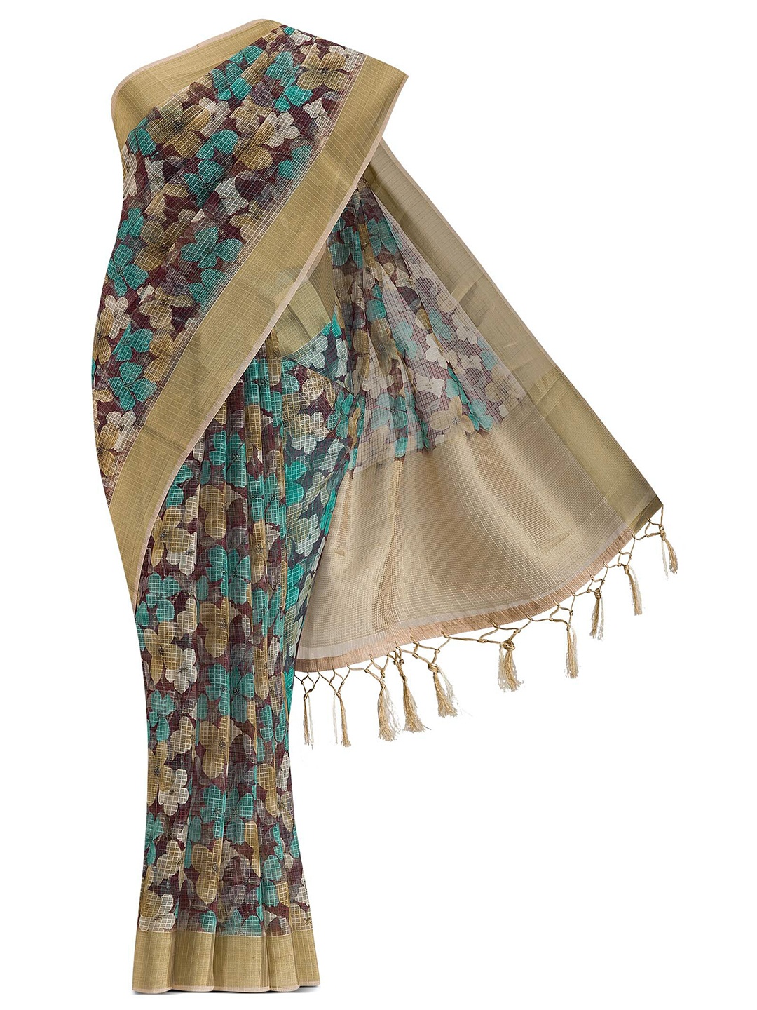 

Nalli Next Brown & Green Floral Motif Organza Zari Saree