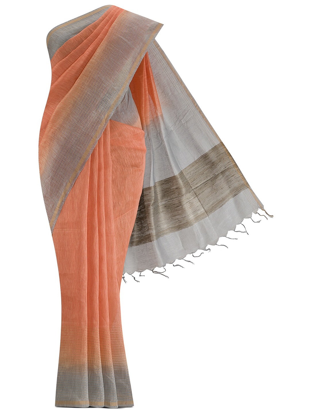 

Nalli Next Orange & Grey Zari Pure Cotton Saree