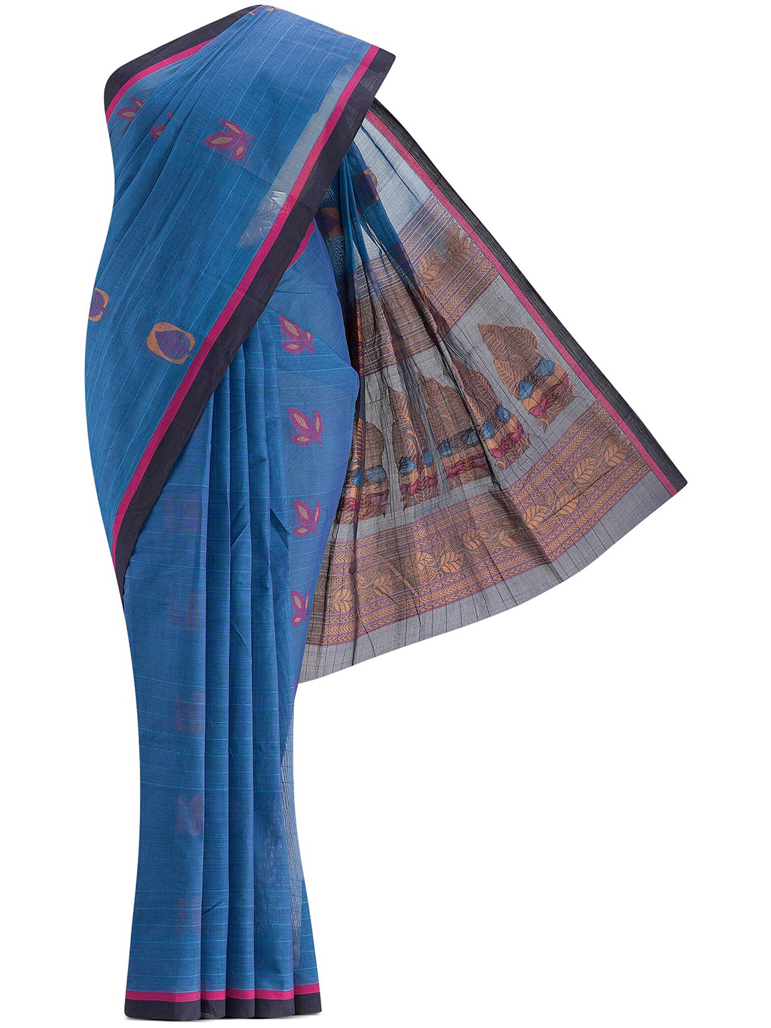 

Nalli Next Blue & Pink Woven Design Zari Pure Cotton Saree