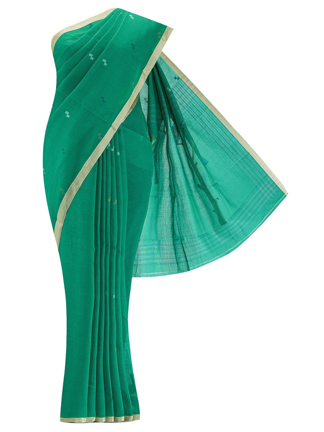 

Nalli Next Green & Gold-Toned Woven Design Pure Cotton Saree