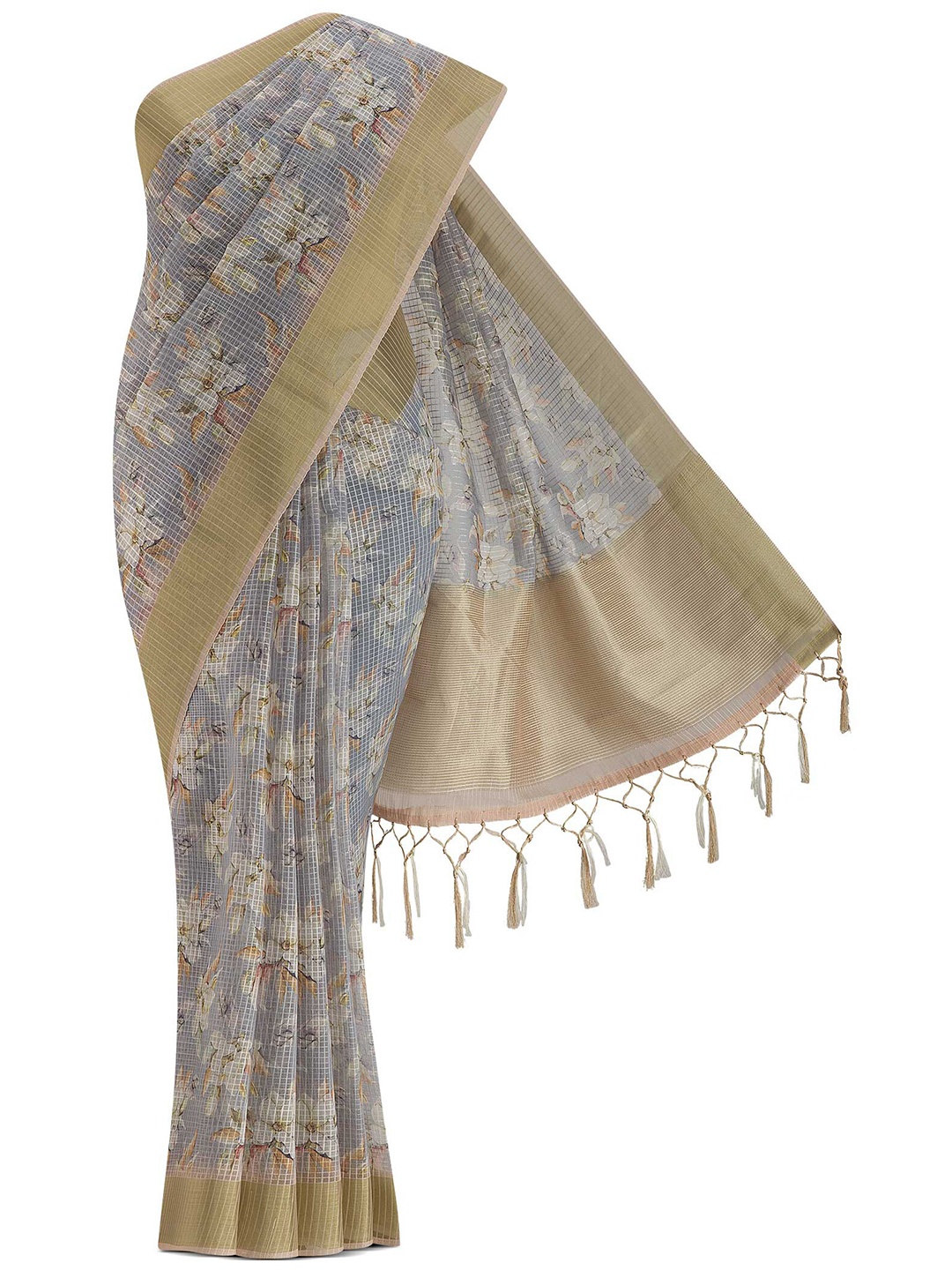 

Nalli Next Grey & White Floral Organza Saree