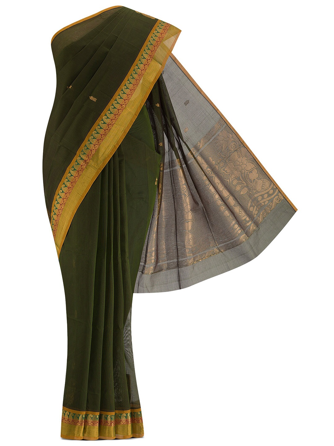

Nalli Next Green & Gold-Toned Woven Design Zari Pure Cotton Saree