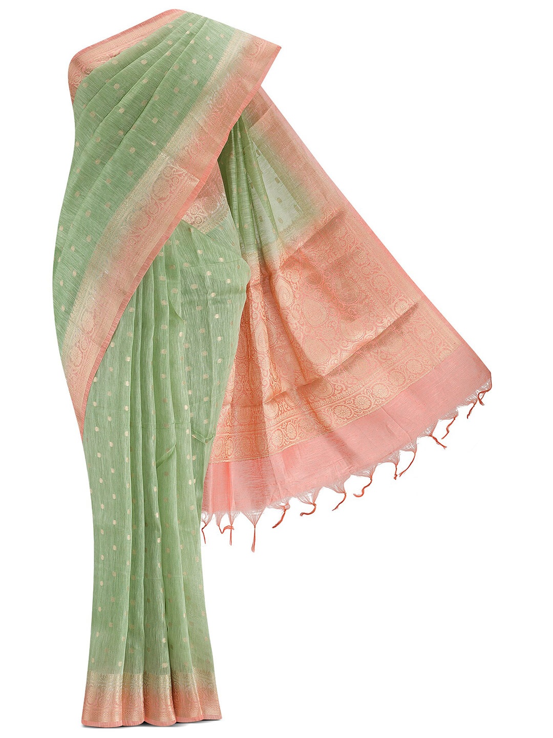 

Nalli Next Green & Peach-Coloured Woven Design Linen Blend Saree