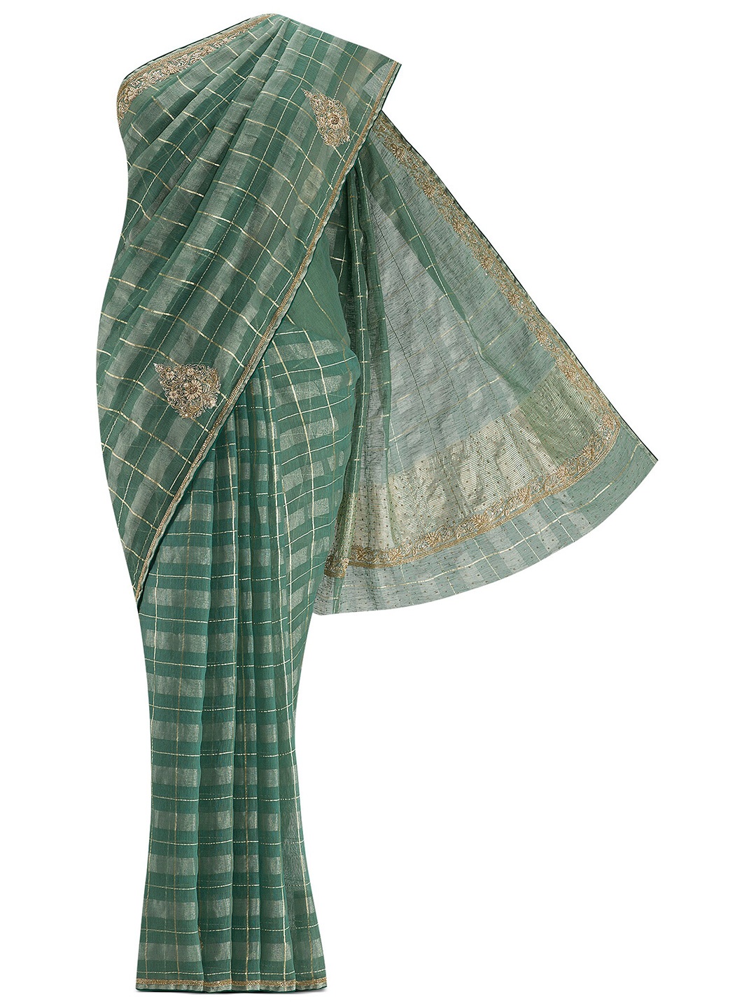 

Nalli Next Green & Gold-Toned Embellished Pure Cotton Saree