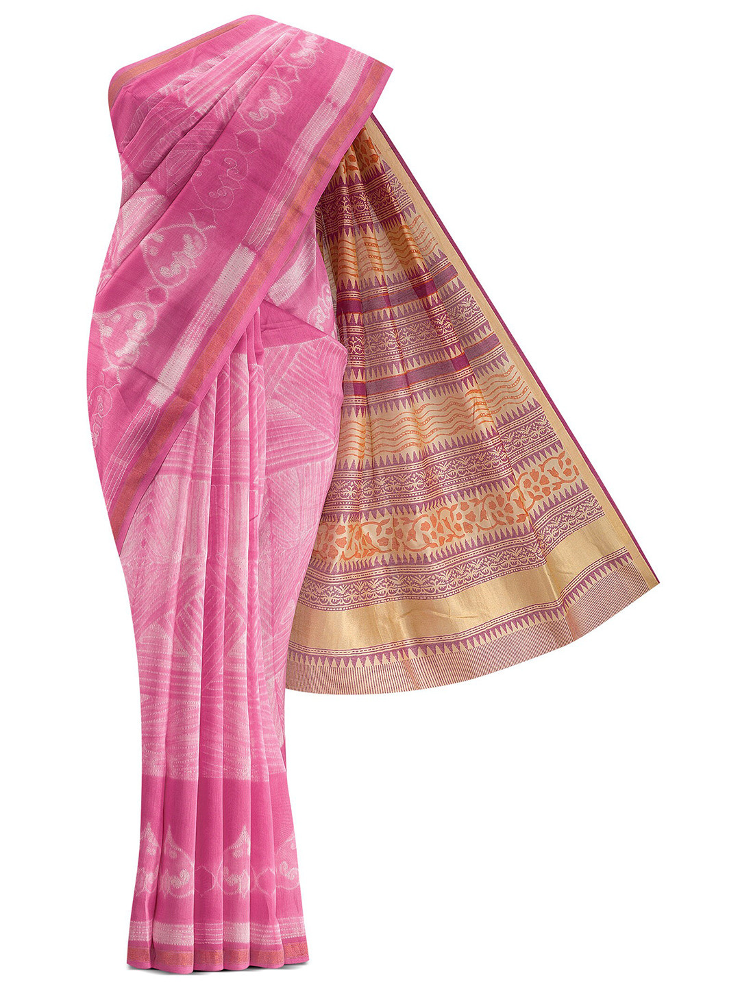

Nalli Next Pink & Brown Floral Silk Cotton Saree