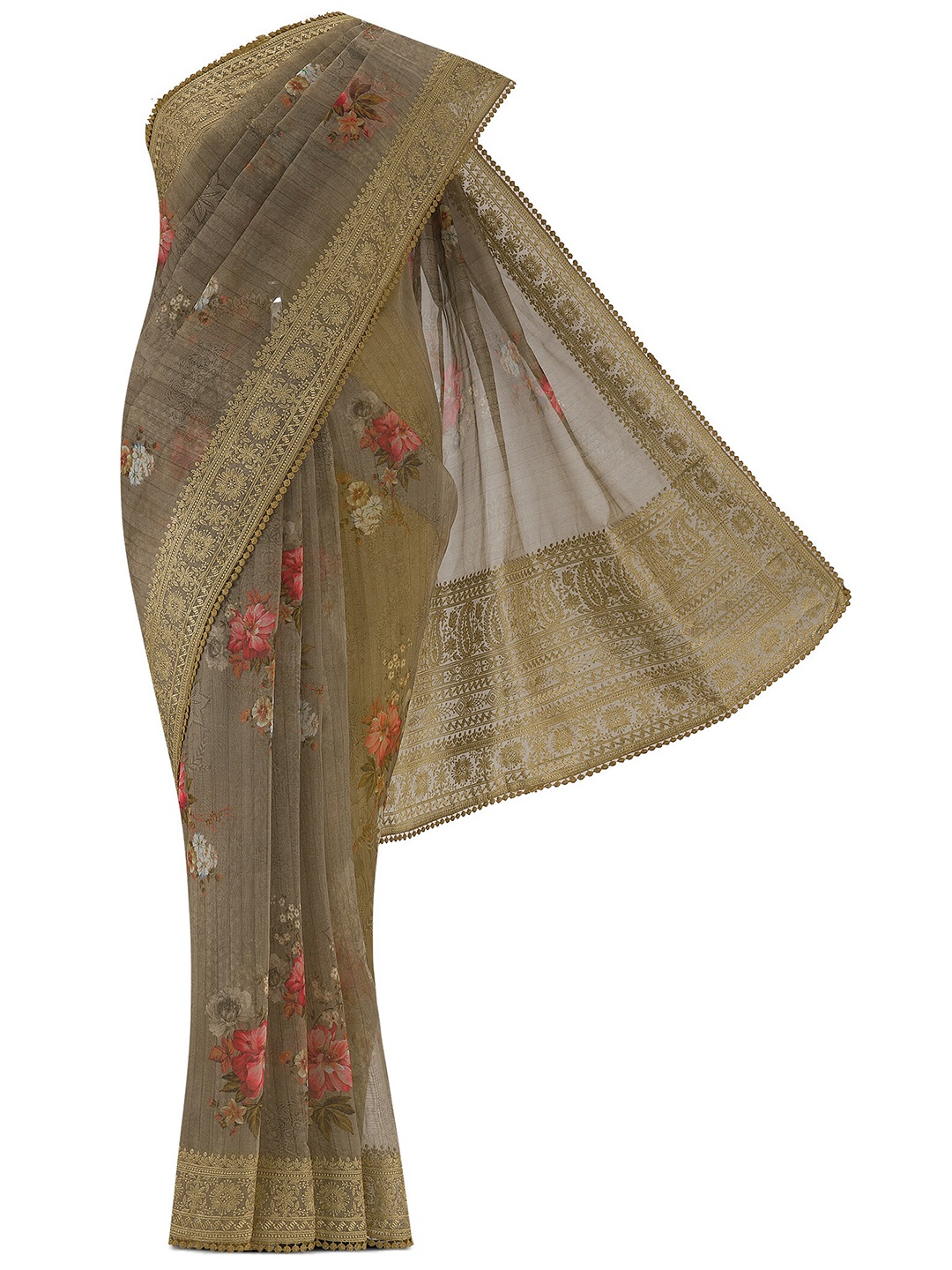 

Nalli Next Brown & Pink Floral Organza Saree