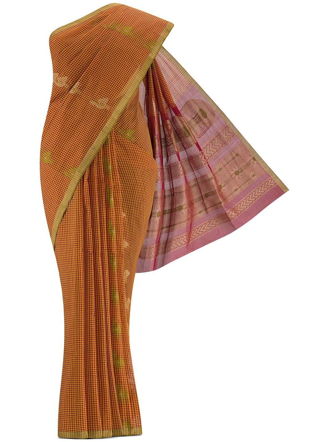 

Nalli Next Maroon & Mustard Checked Zari Pure Cotton Saree