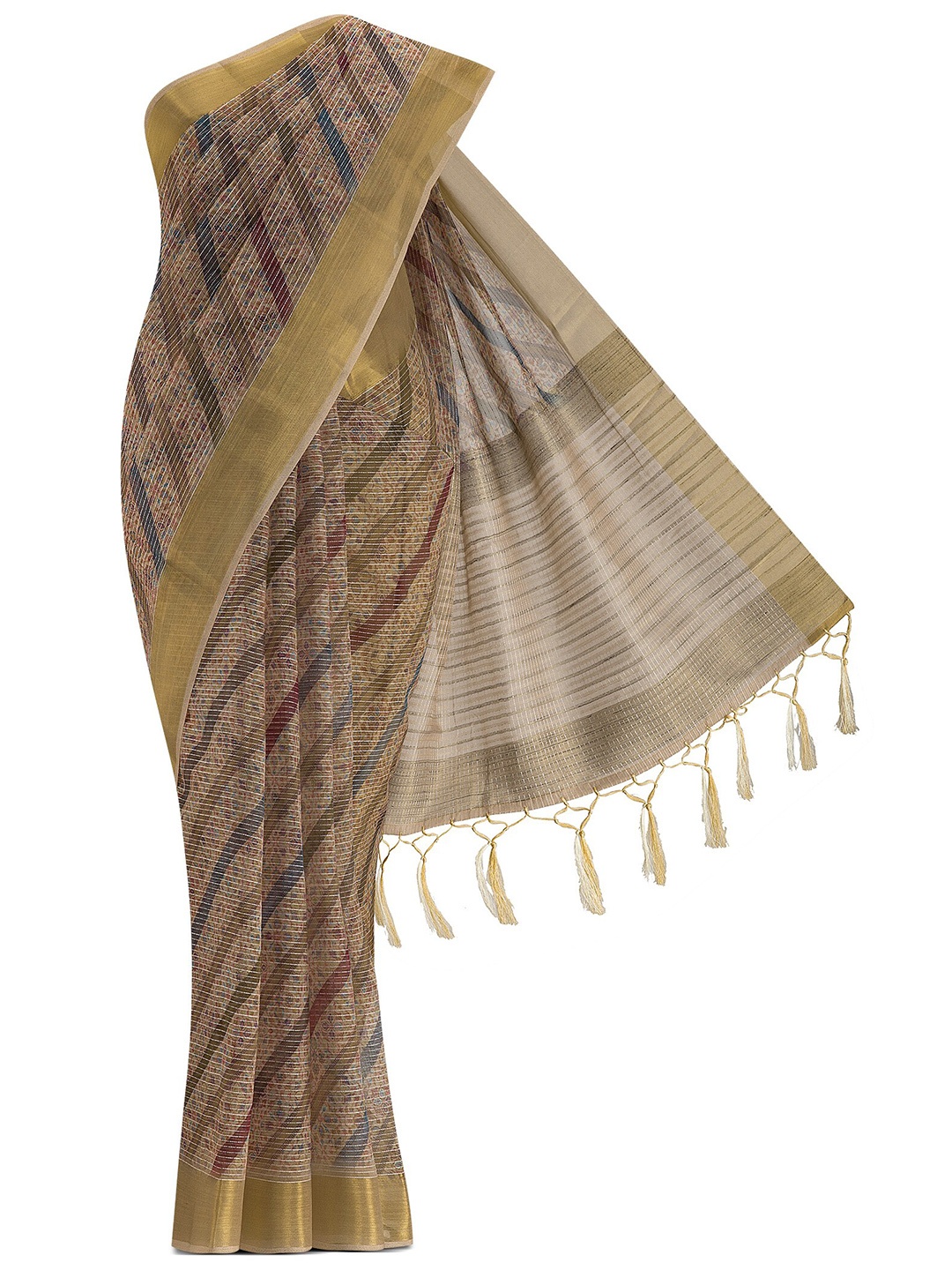 

Nalli Next Beige & Brown Striped Organza Zari Saree