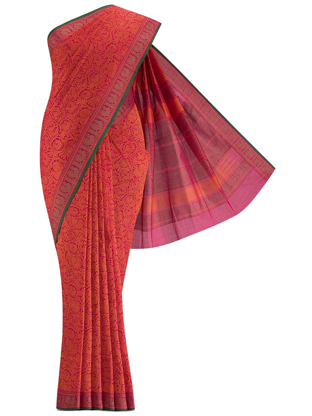 

Nalli Next Pink & Green Ethnic Motifs Pure Cotton Saree