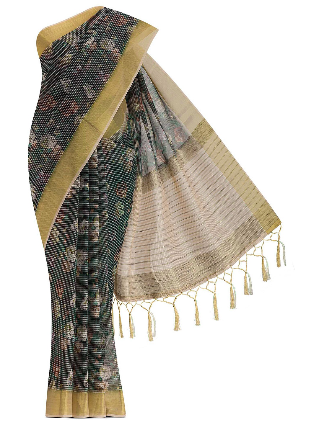 

Nalli Next Women Green & Gold-Toned Floral Zari Organza Saree