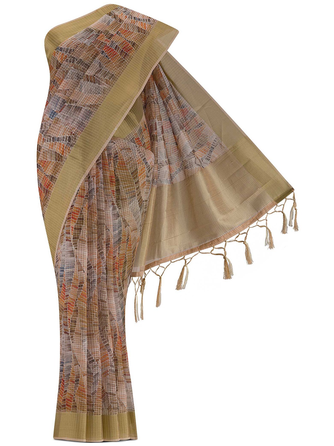 

Nalli Next Brown & Gold-Toned Abstract Print Organza Saree