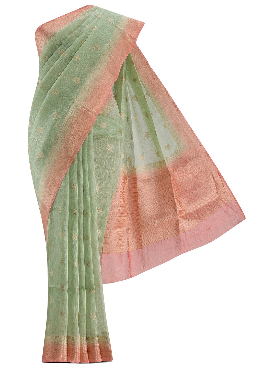 

Nalli Next Green & Peach-Coloured Woven Design Linen Blend Saree