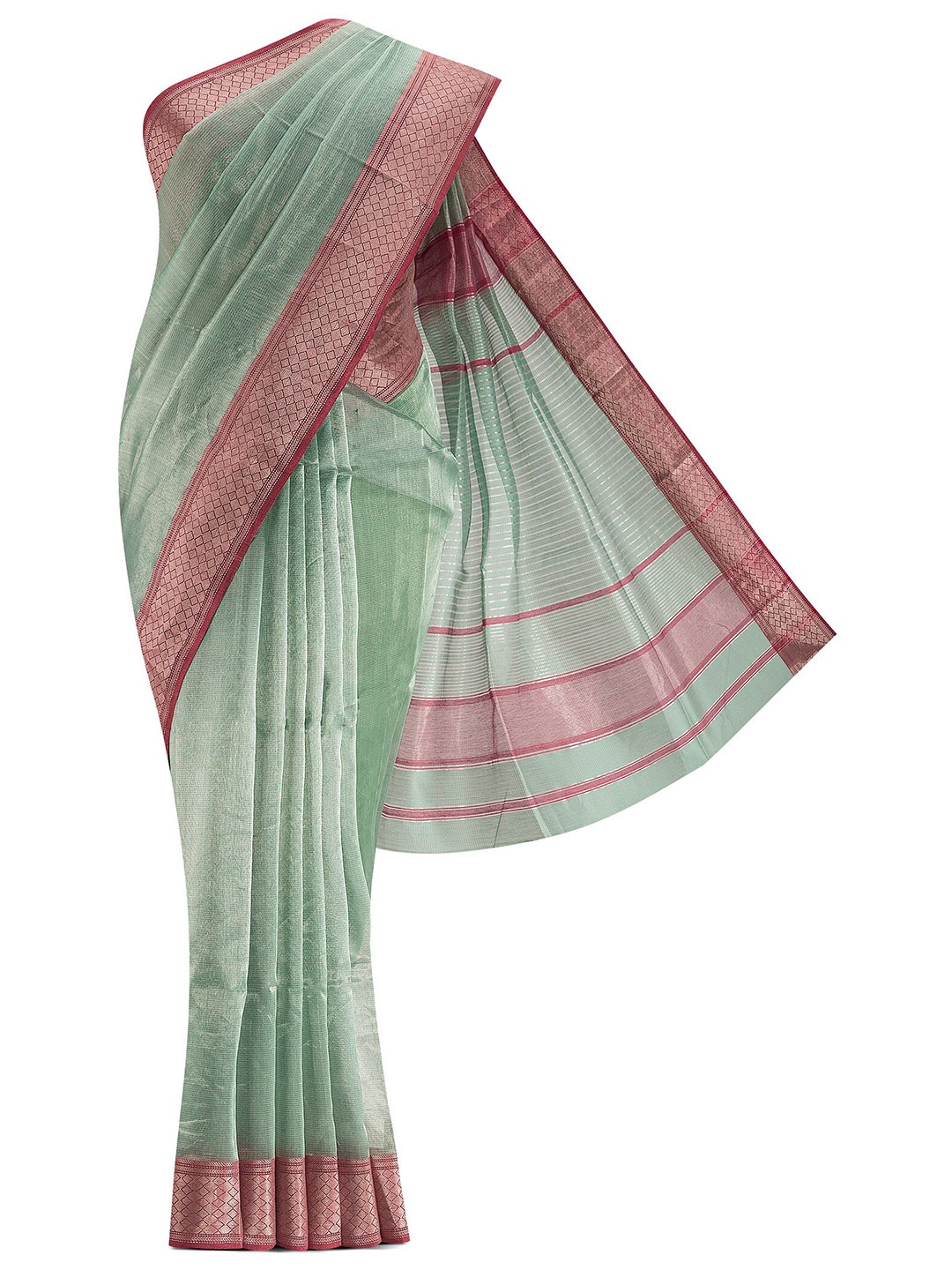 

Nalli Next Green & Mauve Striped Silk Cotton Saree