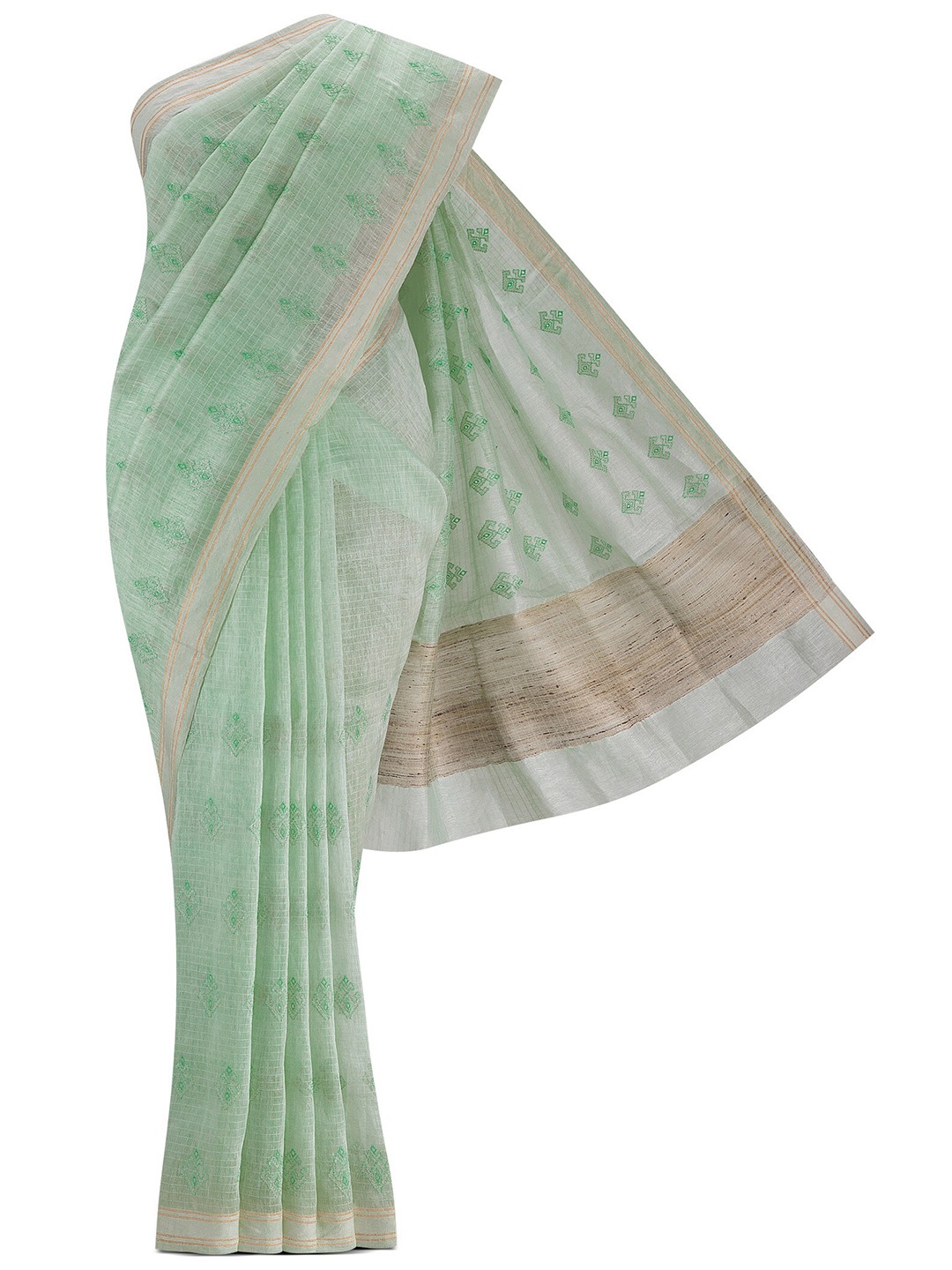 

Nalli Next Green & Gold-Toned Embellished Linen Blend Saree