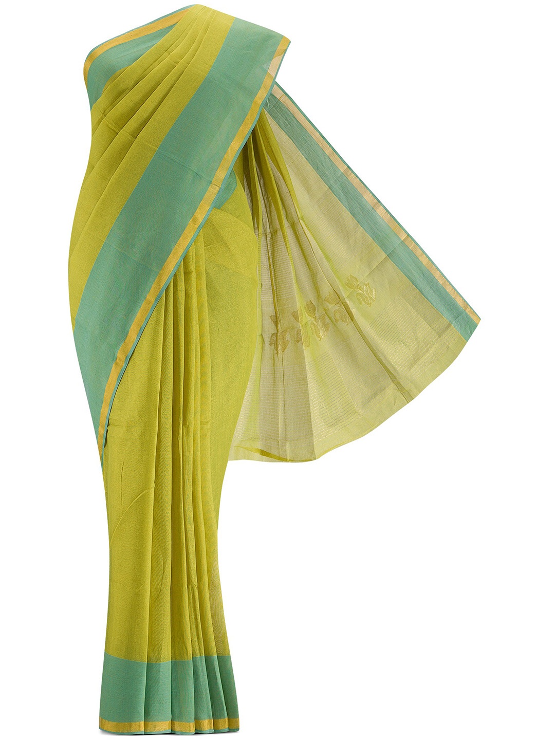 

Nalli Next Green & Yellow Zari Pure Cotton Saree