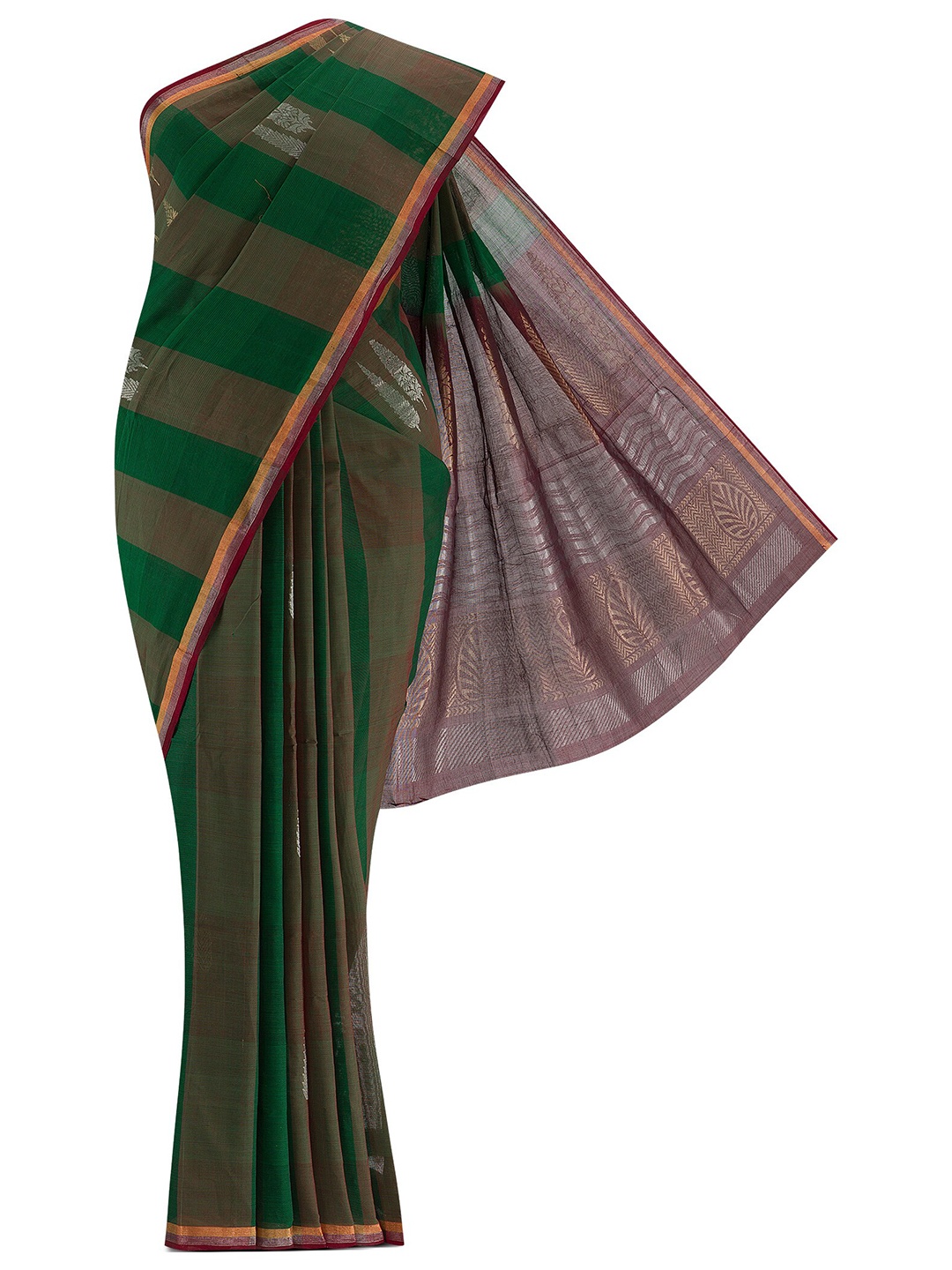 

Nalli Next Green & Brown Woven Design Zari Pure Cotton Saree