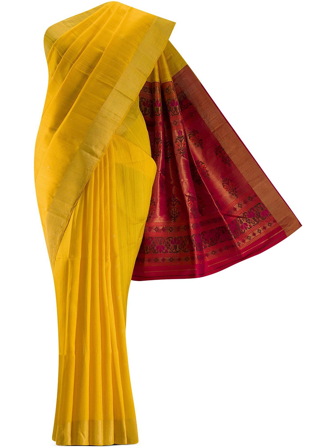 

Nalli Silk Sarees Yellow & Maroon Woven Design Silk Blend Saree