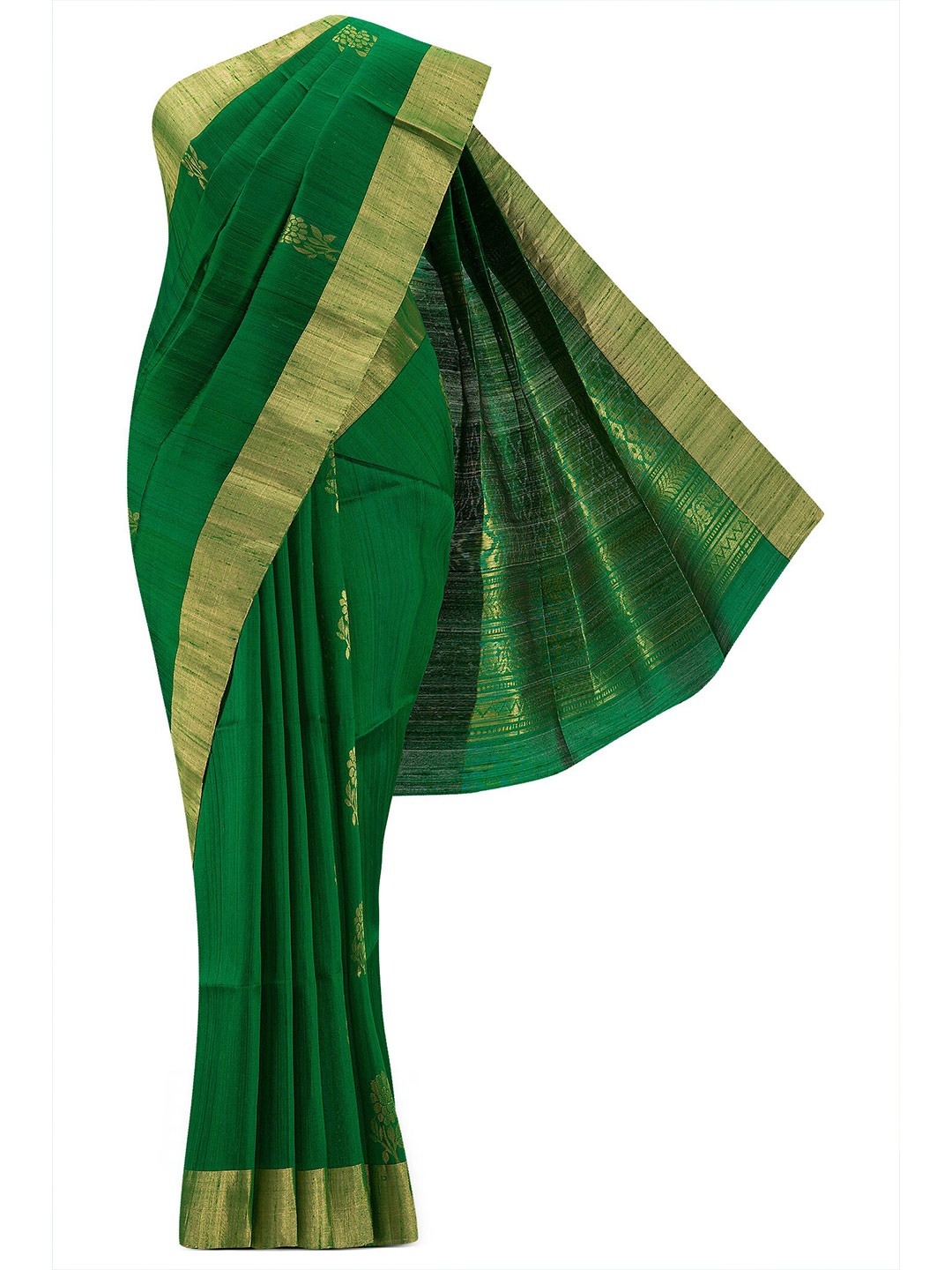 

Nalli Next Green & Gold-Toned Woven Design Zari Silk Blend Saree