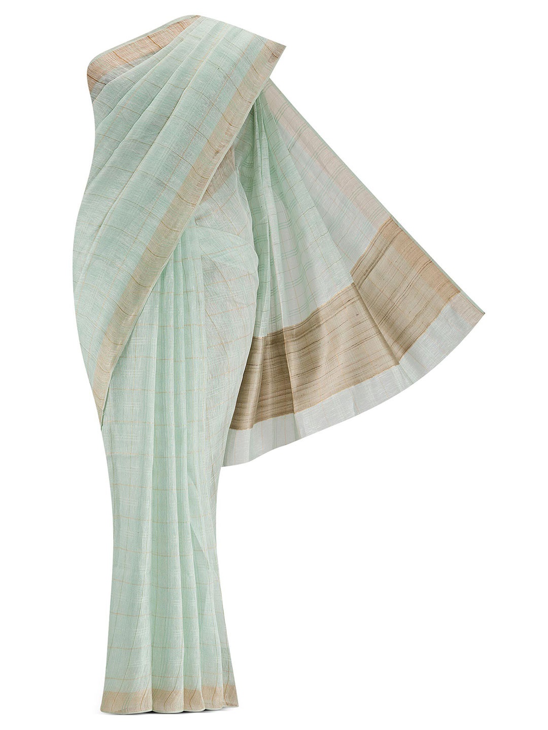 

Nalli Next Green & Brown Checked Zari Pure Cotton Half and Half Saree