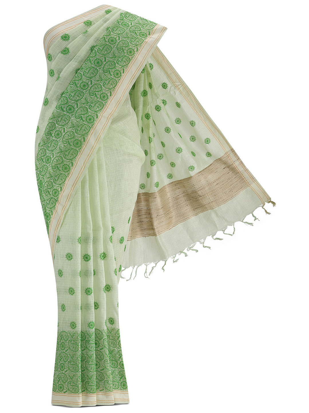 

Nalli Next Green & White Floral Linen Blend Saree