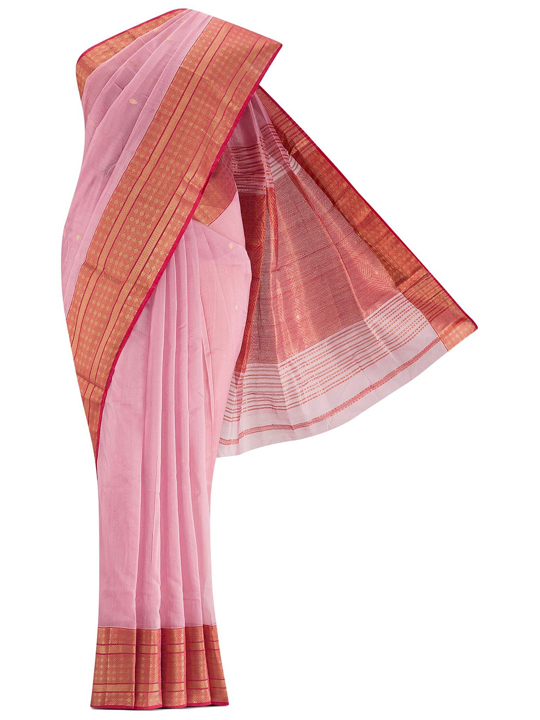 

Nalli Next Pink & Gold-Toned Woven Design Zari Silk Cotton Saree
