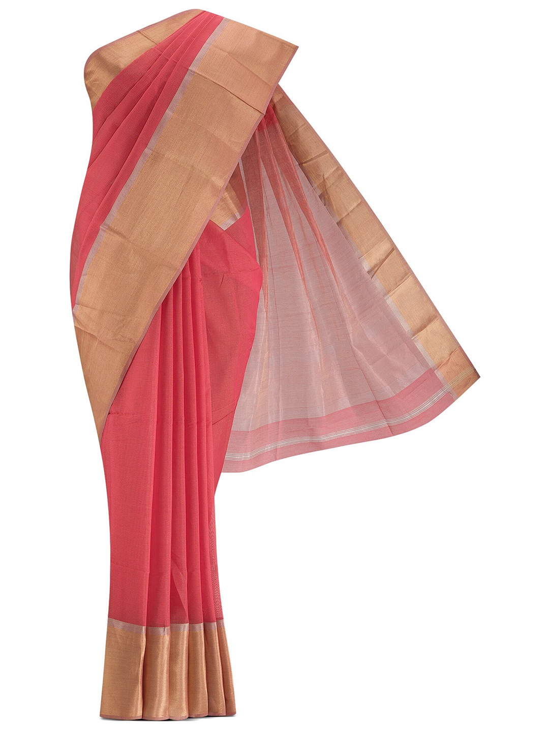 

Nalli Next Pink & Gold-Toned Striped Zari Silk Cotton Maheshwari Saree