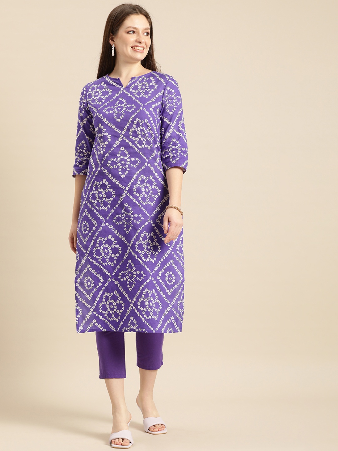 

Anouk Women Purple And White Printed Pure Cotton Kurta with Trousers