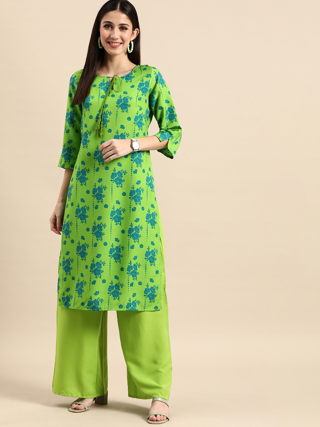 

Anouk Women Floral Printed Kurta with Palazzos, Green