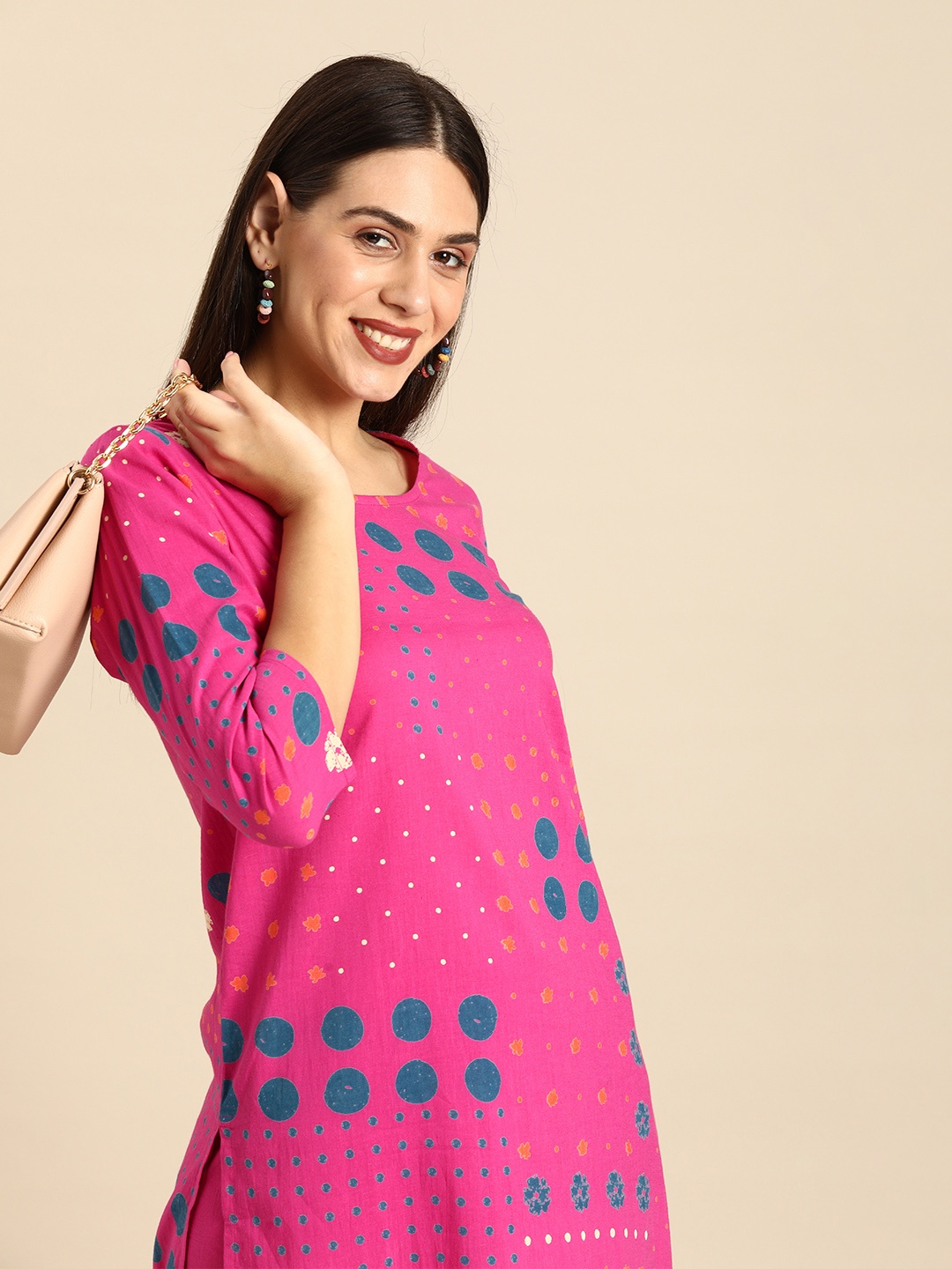 

Anouk Women Pink & Blue Printed Pure Cotton Kurta with Trousers