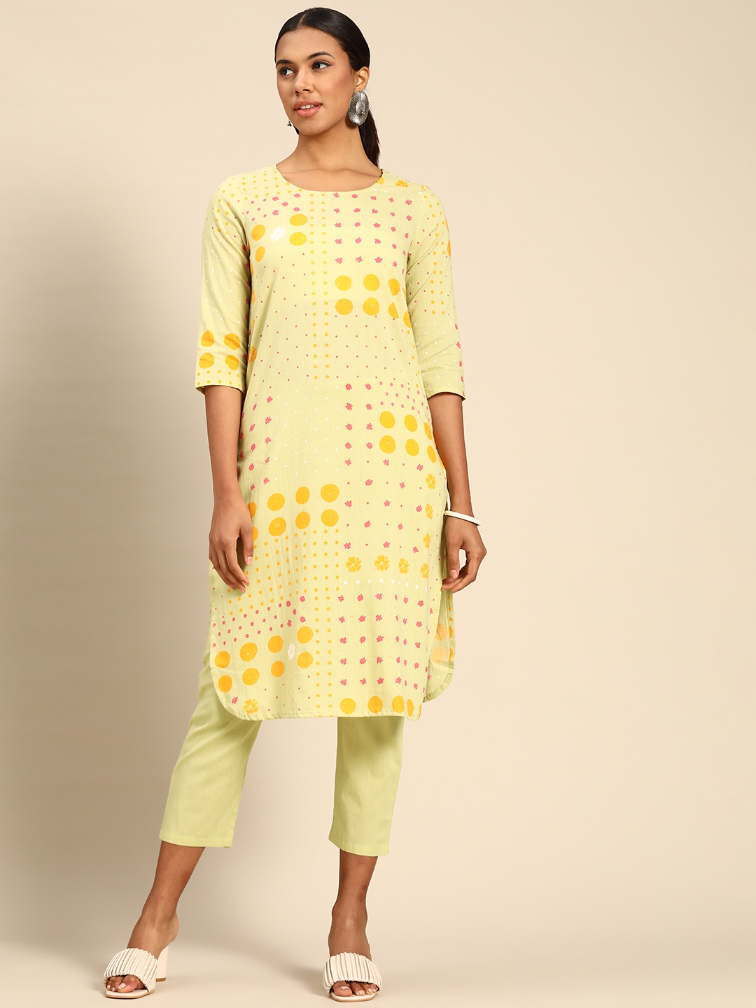 

Anouk Women Green Printed Pure Cotton Kurta with Trousers