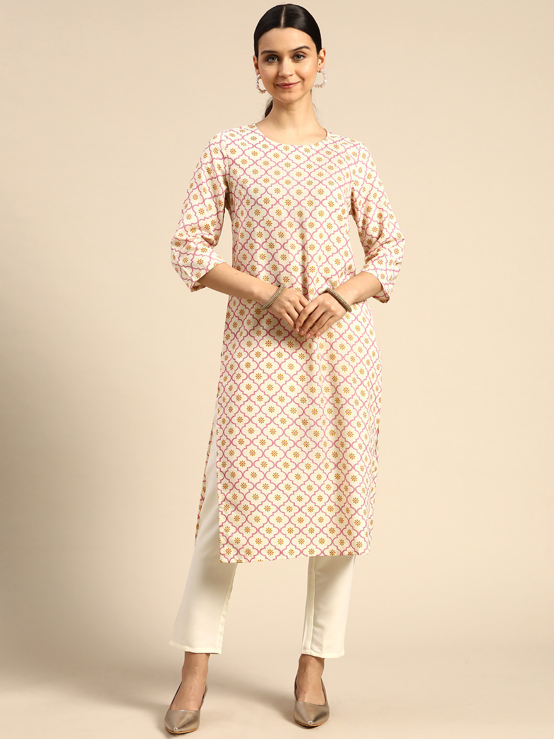 

Anouk Women Off White Ethnic Motifs Printed Kurta with Trousers